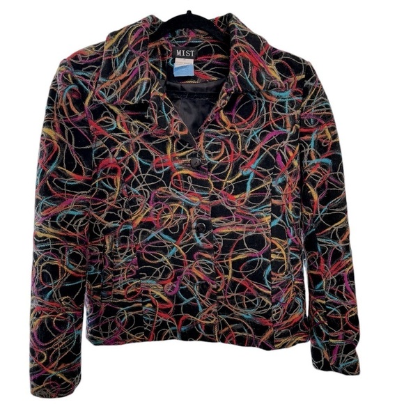 mist Jackets & Blazers - Mist Colorful Abstract Pattern Long Sleeve Felted Wool Blend Casual Coat Sz M